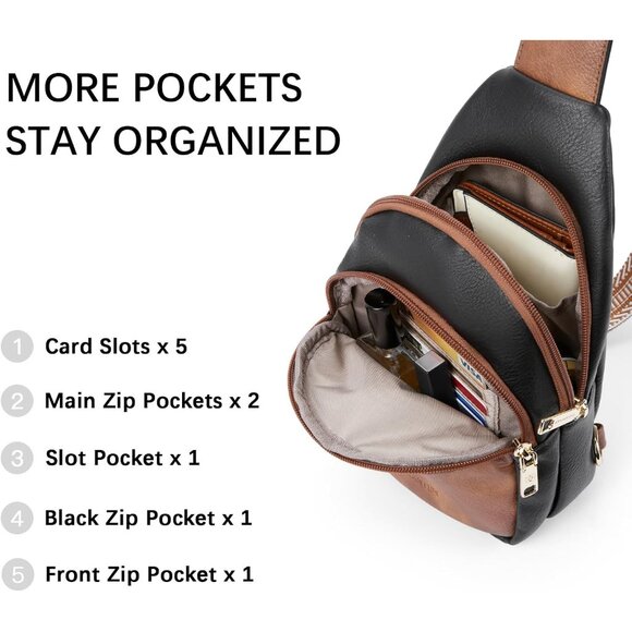 Women Black & Brown Imported PU Leather Small Crossbody Chest Sling Travel Bag - Picture 3 of 7